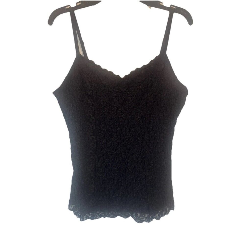 Womens Black Textured Scalloped Edge Cami Tank Top Medium Goth Punk Minimalist